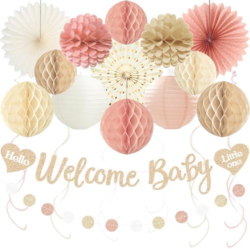Boho Blush Pink Girl Baby Shower Decorations with Welcome Baby Banner by Aonor