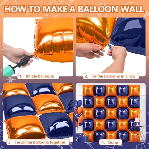 NISOCY 25PCS Navy Blue and Orange Square Foil Balloons Wall Backdrop - Image 4