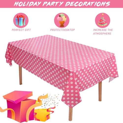 Kesfey 3 Packs Minnie Mouse Tablecloth 54 x 108 Inch Pink Polka Dot Table Cloths Disposable Plastic Pink Waterproof Picnic Table Covers Pink and White Dots Minnie Tablecover for Birthday Party - Image 2