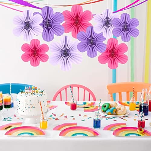 SUNBEAUTY Paper Flowers Decorations for Wall, Purple and Pink for Wall Paper Flower Fan Classroom Decoration Paper Floral Backdrop Decor Paper Fans Decoration Hanging Paper Flower Wall Decor Set of 9 - Image 5