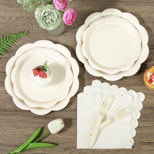 400 Pcs Ivory Paper Plates and Napkins Set Party Supplies Serve 50 Guest - Image 3
