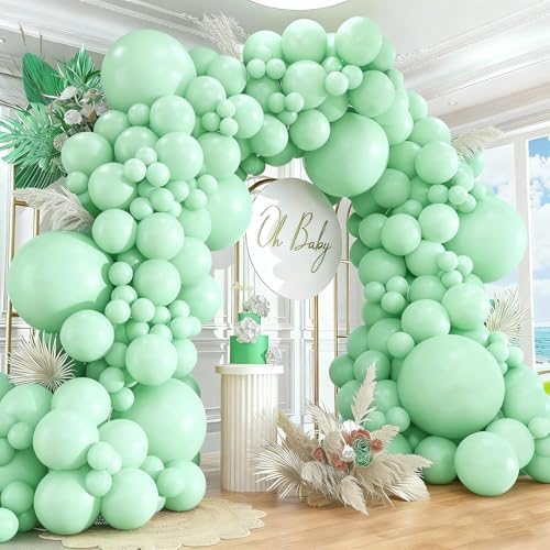412pcs Pastel Mint Green Balloon Garland Arch Kit 18 12 10 5 Inch Different Sizes Light Latex Balloons for Baby Shower Birthday Wedding Jungle Forest Party Decoration by PAXILE