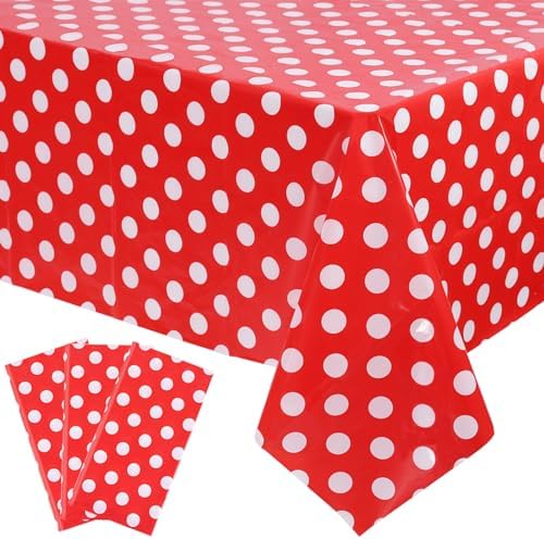 Kesfey 3 Pack Red Polka Dot Table Cloths 54 x 108 Inch Mickey Minnie Mouse Tablecloth Disposable Plastic Red Waterproof Rectangle Picnic Table Covers Christmas Carnival Tablecloths for Birthday Party by kesfeyhigh-qualitygoods