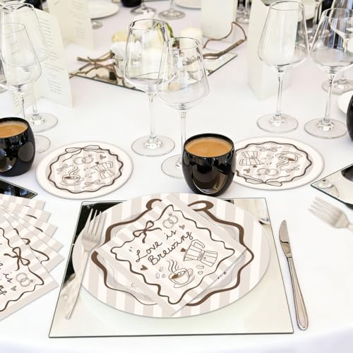 96Pcs Love Is Brewing Bridal Shower Plates Napkins Sets Love is Brewing Coffee Party Decorations Supplies Tableware with Plates Napkins Forks for Wedding Engagement Bachelorette Party Serves 24 Guests - Image 6