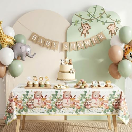 3 Pack Plastic Safari Baby Shower Tablecloth, Woodland Forest Party Supply - Image 3