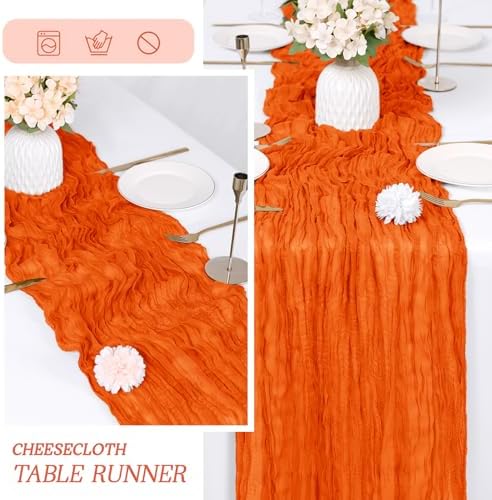3 Pack Orange Cheesecloth Table Runner 17x108 Inch Semi Sheer Boho Gauze Cheese Cloth Fabric Table Runners Table Decor for Wedding Party Baby Shower Birthday Home Decor Garden Farmhouse - Image 6
