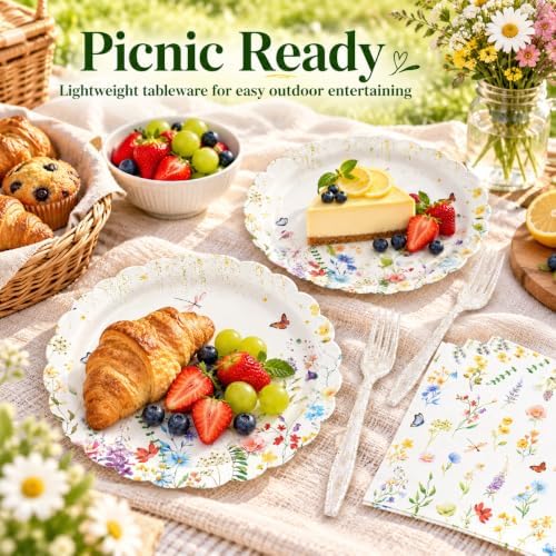 48PCS Fall Wildflower Scalloped Paper Plates&Napkins Floral Party Supplies - Image 5