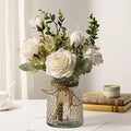 YJ Fake Flowers with Vase, Silk Roses Artificial Flowers in Vase, Faux Flower Plant Arrangement Suitable for Home Office Decoration, Dining Table Centerpiece(White) by Unknown
