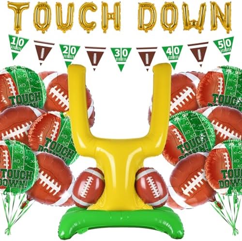Football Party Supplies Kit - Touchdown Letter Balloon, Goal Post & Football Shaped Foil Balloons, Round 'Touchdown!' Foil Balloons, and Banner for Birthday, Game day, Tailgate Party Decorations by Gatherfun