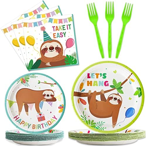 96PCS Sloth Plates and Napkins Sloth Animal Party Decor for 24 Guests by Wiooffen