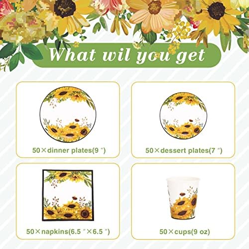 Sunflower Party Decorations, Sunflower Plates and Napkins Party Supplies Serves 50, for Birthday Bee Baby Shower Bridal Shower, Easter Mother's Day, Summer Fall Thanksgiving Decorations - Image 3