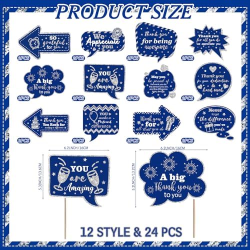 24pcs Customer Service Week Appreciation Decor Photo Prop, Blue, Silver - Image 2