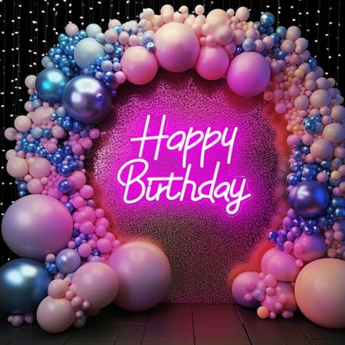 Happy Birthday Neon Signs for Party Decor Dimmable LED Birthday Neon Light for Wall Decor Light Up Happy Birthday Led Signs for Backdrop Birthday Any Ages Bday Celebration Decoration, Pink - Image 3