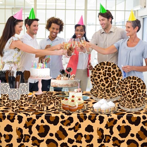 WNINK 176 Pcs Cheetah Print Plates And Napkins Party Supplies, leopard Print Birthday Decorations Tableware, Plate, Cup, Napkin, Safari Animal Leopard Theme Birthday Baby Shower Party Supplies - Image 7