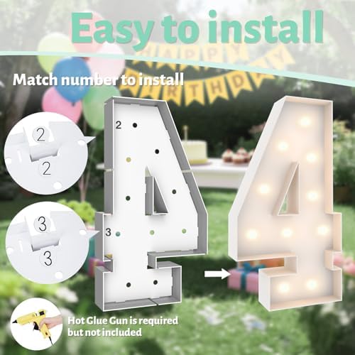 3FT Marquee Light Up Number 4, 10 bulbs with Water Bag, Pre-cut for Party - Image 4