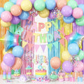 Jobkoo Pastel Birthday Decorations for Girls, Macaron Rainbow Pastel Color Balloons Reusable Happy Birthday Banner Sign Fringe Curtain Backdrop Cake Toppers for Kid Spring Baby Shower Party Decoration by Jobkoo