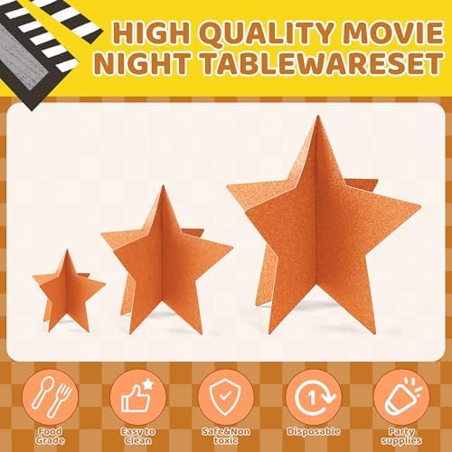 70 Pcs Orange Star Centerpieces for Party Birthday Fall Thanksgiving Decorations 3D Stars Table Decor 3 Sizes 8" 5" 3" Baby Bridal Shower Wedding Orange Friendsgiving Halloween Party Supplies - Image 3