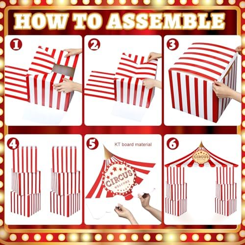 Bucherry 7 Pcs Carnival Circus Party Decor Red and White Striped Tent - Image 3