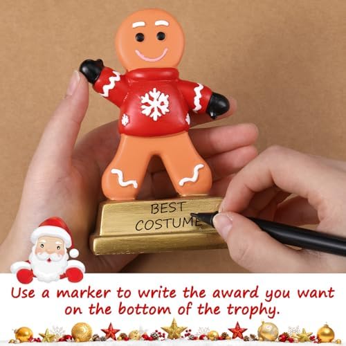CroBlissful 3 Pcs Christmas Trophy Awards Set Gingerbread Man & House Snowman Resin Trophie with Pen Funny Holiday Contest Prize for Christmas Party Game Xmas Tree Decorations Gift - Image 4