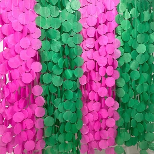 205 Ft Hot Pink and Green Party Decorations Circle Dot Backdrop Garland Tissue Paper Polka Dots Hanging Streamer for Witches Theme Birthday Bachelorette Wedding Engagement Party Supplies - Image 5