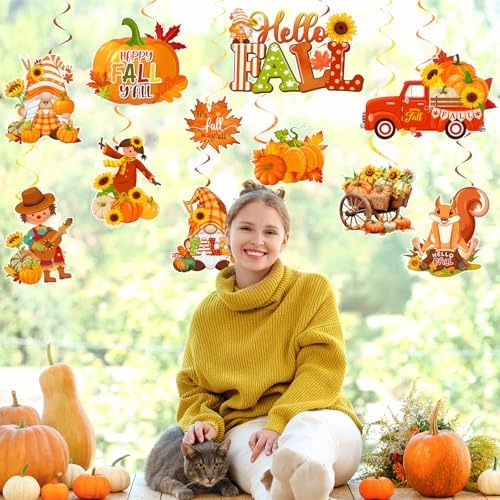 Fall Party Decorations Hanging Swirls, 22pcs Thanksgiving Hanging Decorations Autumn Pumpkin Thanksgiving Party Supplies,Fall Ceiling Decorations for Office Home - Image 4