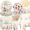 452 Pcs Wildflower Baby Shower Party Supplies for 50 Guest, Vintage a Little Wildflower Is on the Way Paper Plates Napkins Cups Tablecloth Cutlery Straws for Spring Summer Baby Shower Party Decoration by Funnymoom