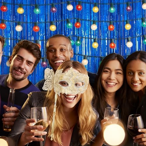 5 Pack 3.28ft x 6.56ft Glitter Blue Tinsel Foil Fringe Curtains, Photo Booth Backdrop Party Decorations for Birthday Wedding Baby Shower Graduation Bachelorette New Years - Image 5