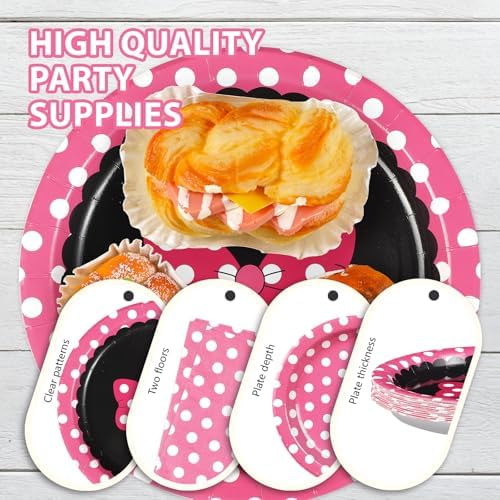 96Pcs Pink Mouse Party Supplies for Kids Sweet Girls Birthday, Serves 24 - Image 5