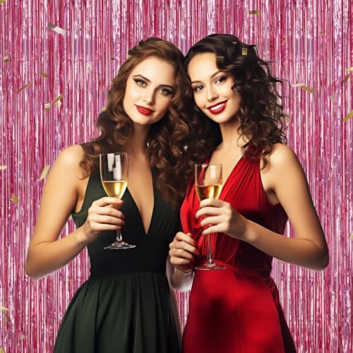 DECOCKRAT 2 Pack Foil Fringe Backdrop - Laser Pink Shiny Tinsel Curtains for Party Decoration/Photo Booth Props - 3.3x6.6 FT Metallic Foil Backdrop for Birthday, Wedding, Graduation, Christmas. - Image 4