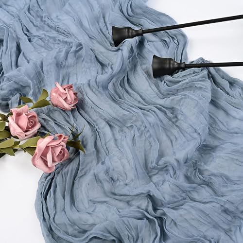 12 Pack Dusty Blue Cheesecloth Table Runner, 35x120 Inch Spring Boho Gauze Table Runner 10Ft Long Rustic Sheer Blue Cheese Cloth Table Decor for Wedding Party Baby Shower Christmas - Image 6
