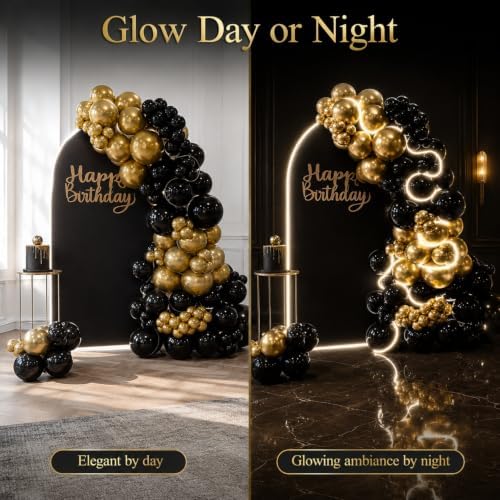 144 Pcs Large Black and Gold Balloons with 9.8ft Light Strip - Image 5