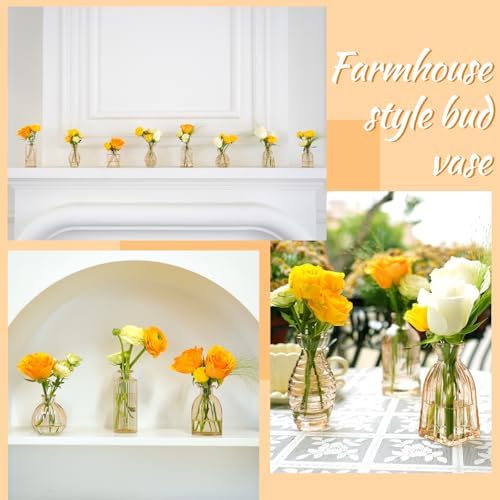Champagne Bud Vases Set of 12 Amber Glass Vase for Decor Centerpieces, Small Ribbed Vases for Flowers Stripe Modern Bud Vases in Bulk Vintage Vases for Floral Wedding Party Table Decoration Home Decor - Image 5