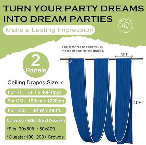 10ftx40ft Royal Blue Ceiling Curtain for Wedding Parties - Image 6