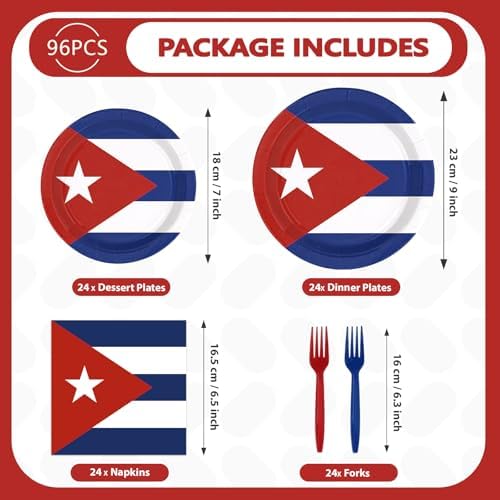 96 Pcs Cuba Flag Party Patriotic Theme Decorations, Serves 24 - Image 5