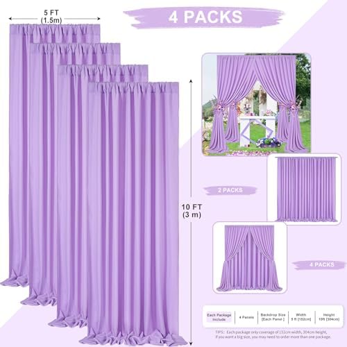 Lavender/Light Purple Backdrop Curtains 20ftx10ft Polyester Photo Drapes - Image 3