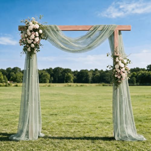 Artoid Mode 10-Pack Pearl Sage Green Gauze Table Runner 10FT Home Decor - Image 3