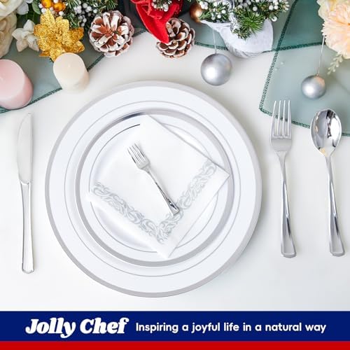 250PCS Plastic Plates Set With Silver Rim Elegant Cutlery set for 25 Guests - Image 2