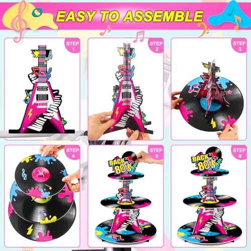BenLouis 3Tier 80s Cupcake Stand Birthday Party Decorations - Image 4