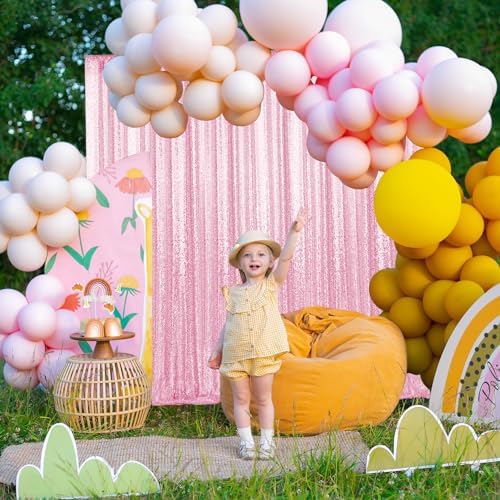 2×8FT-2PCS Pink Sequin Backdrop Curtains Panels, Photography Backdrop Glitter Curtains Fabric Background for Christmas Wedding Party Decor - Image 4