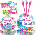 CHUNNIN 96Pcs Pink Splish Splash Plates and Napkins Summer Pool Birthday Party Decorations Splish Splash Bash Dessert Plates Summer Beach Tableware for 24 Guests Girls Hawaiian Party Supplies by CHUNNIN