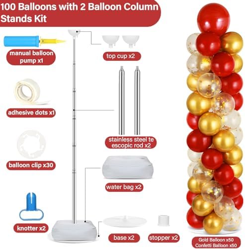 ZOIIWA 2 Sets Balloon Column Stand Kit Balloon Tower with Bases（Red Gold） - Image 2