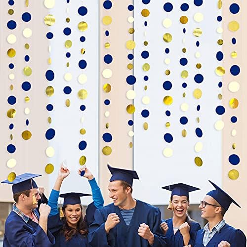 Navy Blue and Gold Circle Dots Garland Royal Blue Hanging Paper Polka Dot Streamer for Birthday Wedding Bridal Shower Graduations Nautical Ahoy Achor Pirate Themed Party Decorations Supplies - Image 4
