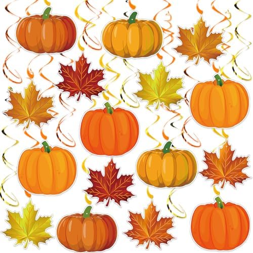 Fall Decor Pumpkin Maple Leaf Hanging Swirl - Fall Thankgiving Pumpkin Party Ceiling Decorations for Home Classroom Office Autumn Thanksgiving Harvest Decor Party Supplies by PartyGarden