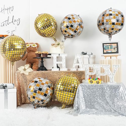 6pcs 22 Inch Multicolor Disco Ball Balloons, Gold Big Disco Balloons, Black Silver Gold 4d Large Foil Aluminum Balloon For Birthday Baby Shower 70s 80s 90s Theme Party Wedding Engagement Graduation - Image 3
