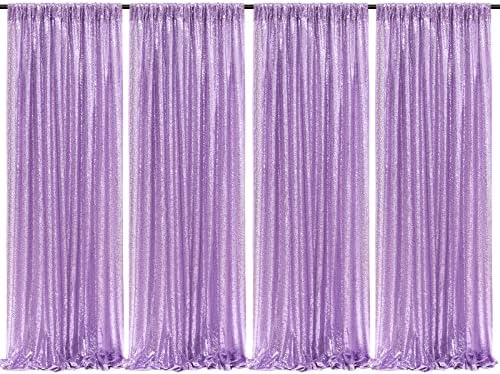 Sparkly Sequin Backdrop Curtain 4 Pcs 2ftx8ft Wedding Party Backdrop Lavender Sequence Sequin Photo Booth Backdrop by SoarDream