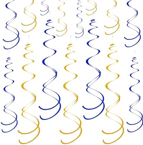 Ceiling Swirl Foil Decorations Hanging Plastic Streamer Themed Swirl Party for Graduation Celebration, Pack of 28 (Blue and Gold) by Yymobt