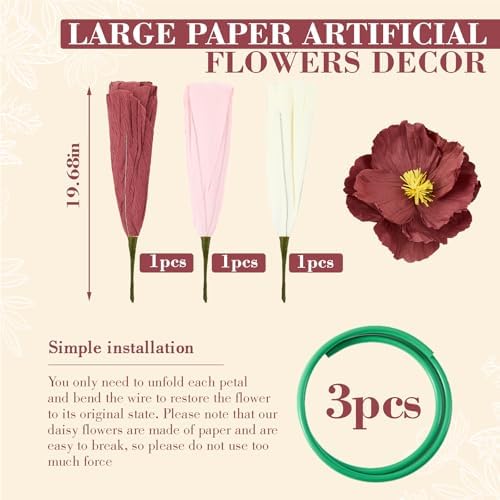3 Pcs 5ft Large Paper Mix Color Poppy Flower Giant Artificial Poppy - Image 2