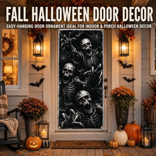 Halloween Door Banner 90 x 200 cm Polyester Hanging Door Cover, Skeleton Theme Front Door Decoration for Porch Entryway Wall Indoor Outdoor Seasonal Home Decor - Image 4