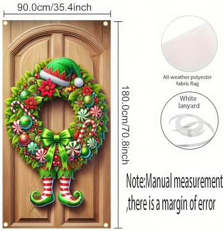 BlissYard Holiday Door Cover Elf 35x71 Inch Polyester - Image 6