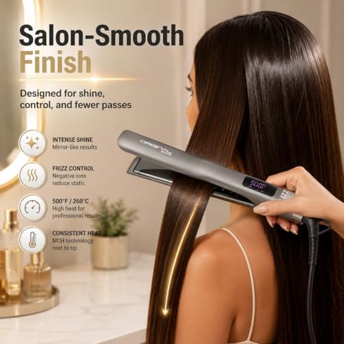 Lizz Professional Original Extreme Hair Straightener, Titanium Black Pro Plates, LCD Display, 500°F, Anti-Frizz, Dual Voltage - Image 4